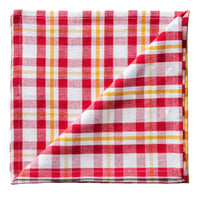 Red and yellow checkered fabric napkin  on a white background