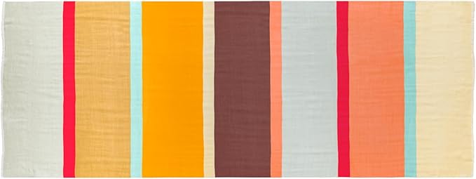 Striped scarf with multicolor horizontal stripes on a plain background