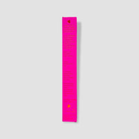 Pink bookmark with text and heart designs on a light gray background