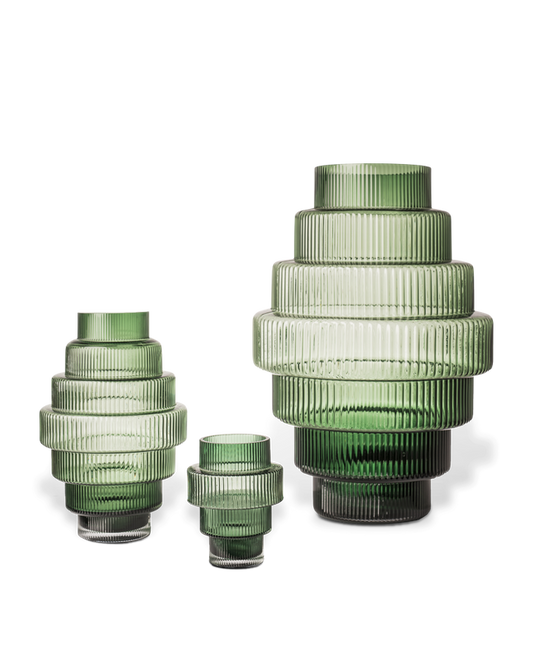 green mouth blown steps vases