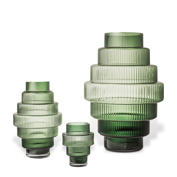 green mouth blown steps vases