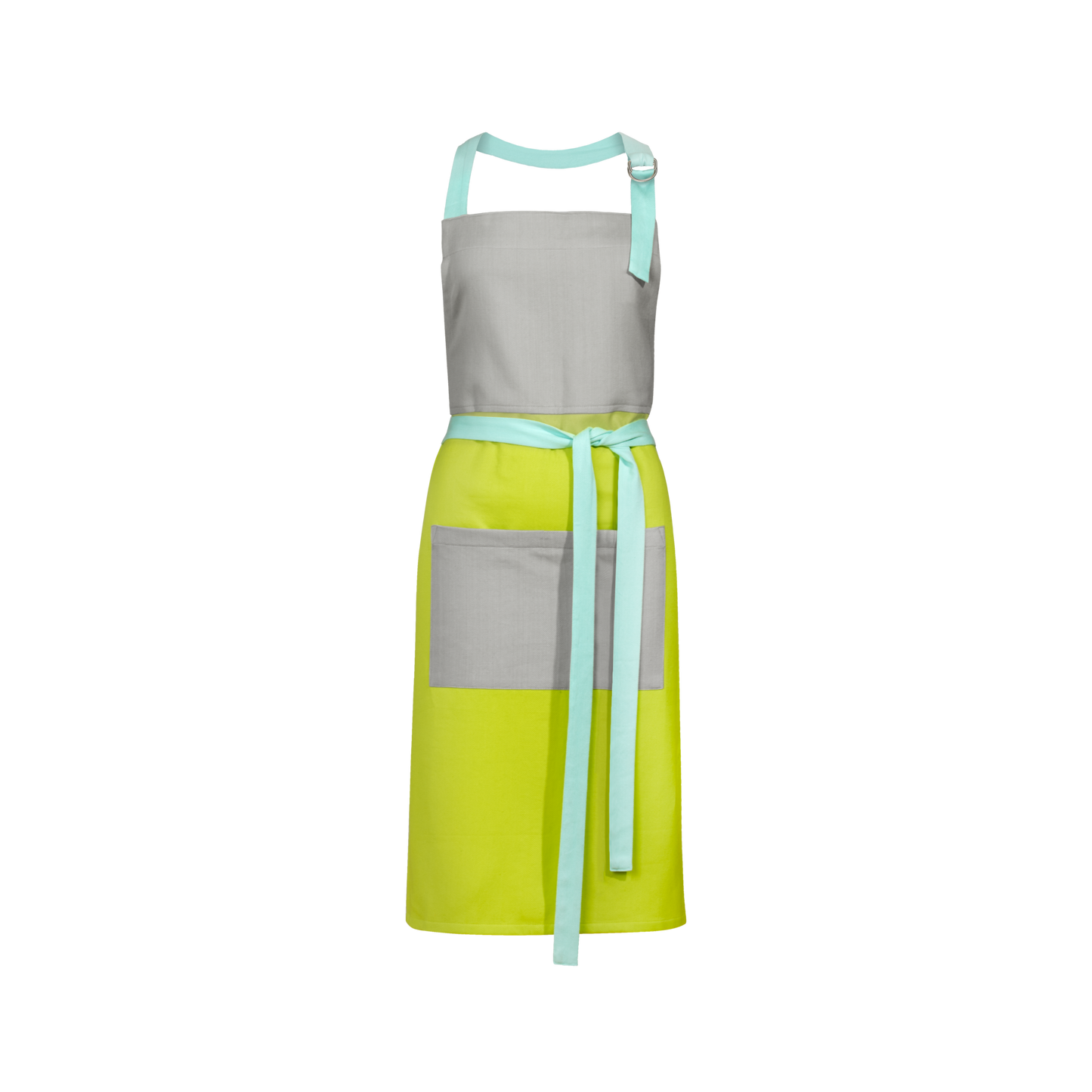 cotton kitchen apron in grey yellow and light blue colors