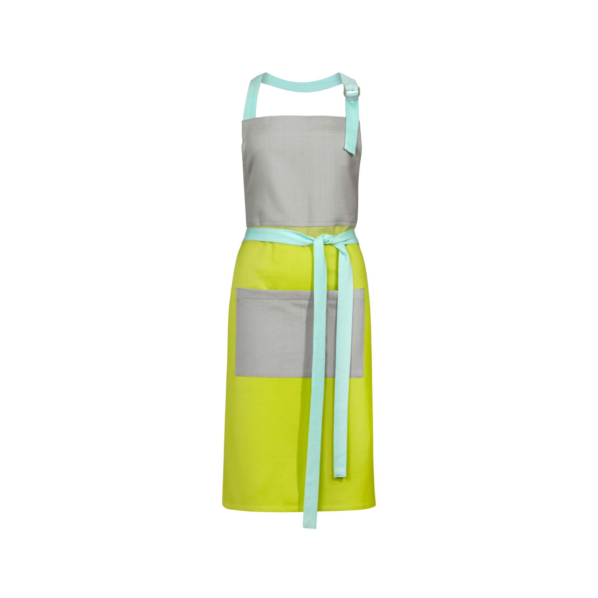cotton kitchen apron in grey yellow and light blue colors