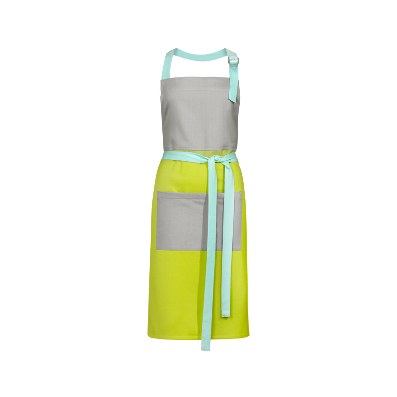cotton kitchen apron in grey yellow and light blue colors