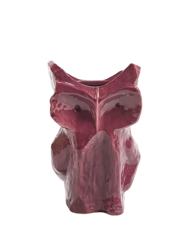 maroon colored ceramic vase object of an abstract owl