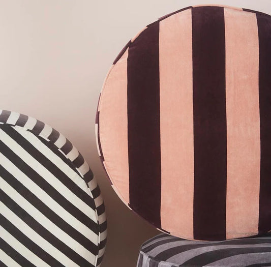Velvet striped pouf