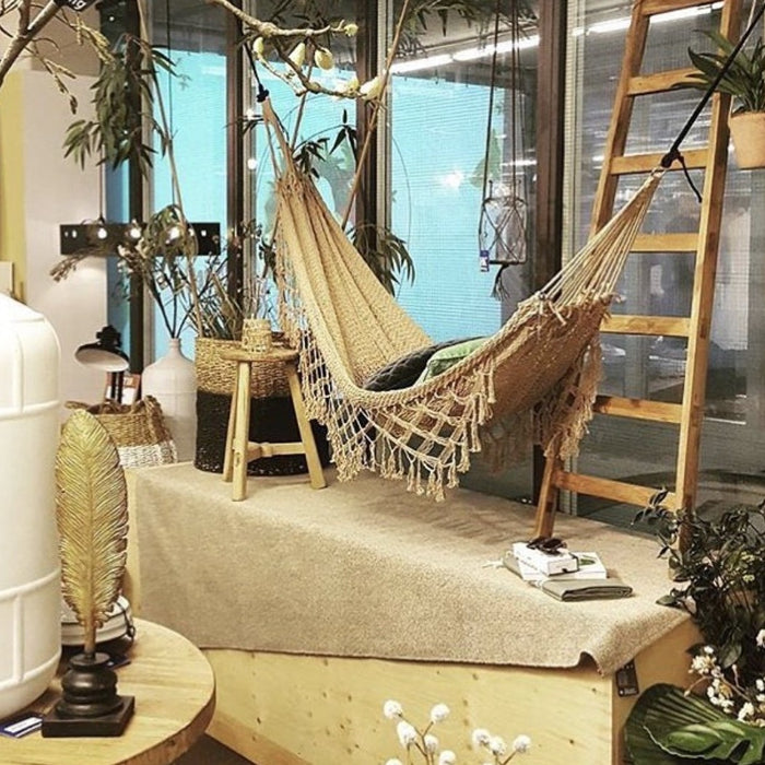 Bohemian hammock in an indoor setting