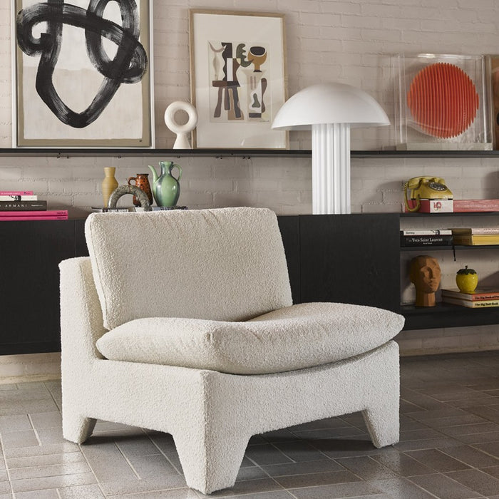 HKliving usa Retro lounge fauteuil boucle - creamroom with open shelving bookcases