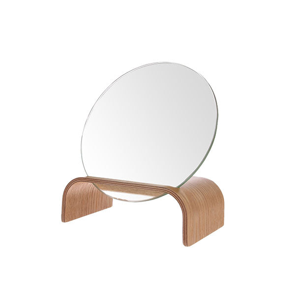 willow wood mirror stand with round mirror