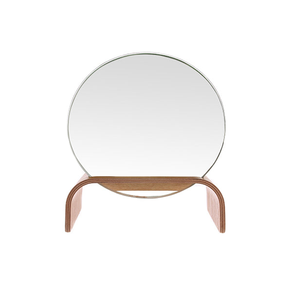 willow wood mirror stand with round mirror