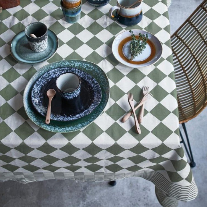 table cloth with retro Dutch checker style green