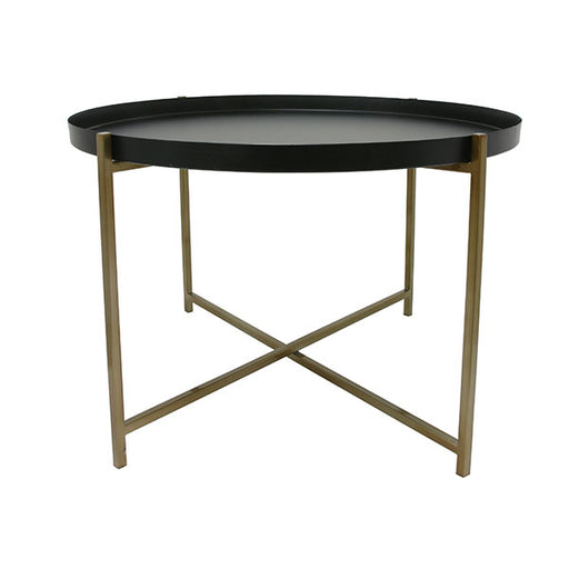 Brass and black metal coffee table with tray