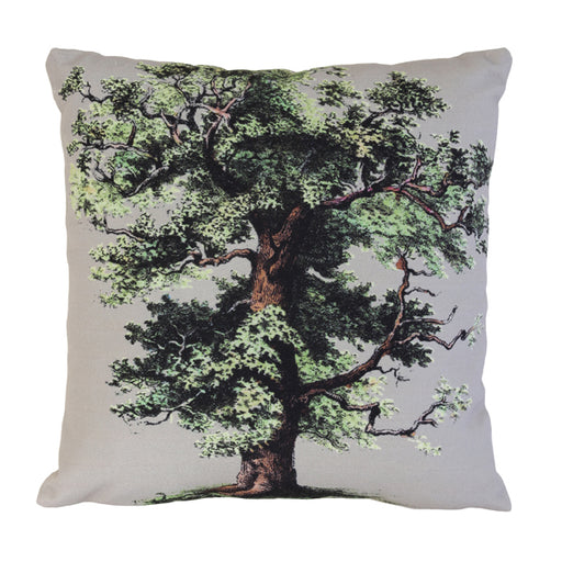 trow pillow with image of a big oak tree white and green