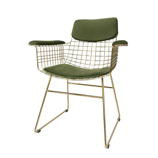 comfort kit velvet green for brass metal wire chair with arm rests