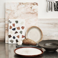 kitchen with terrazzo and marble confetti board