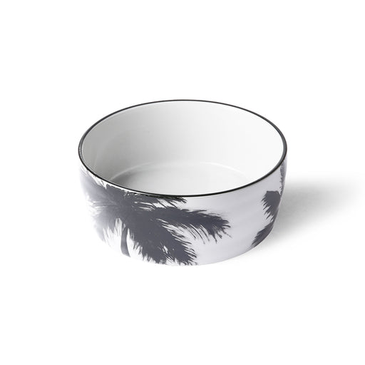 white ceramic bowl with handpainted black palm tree