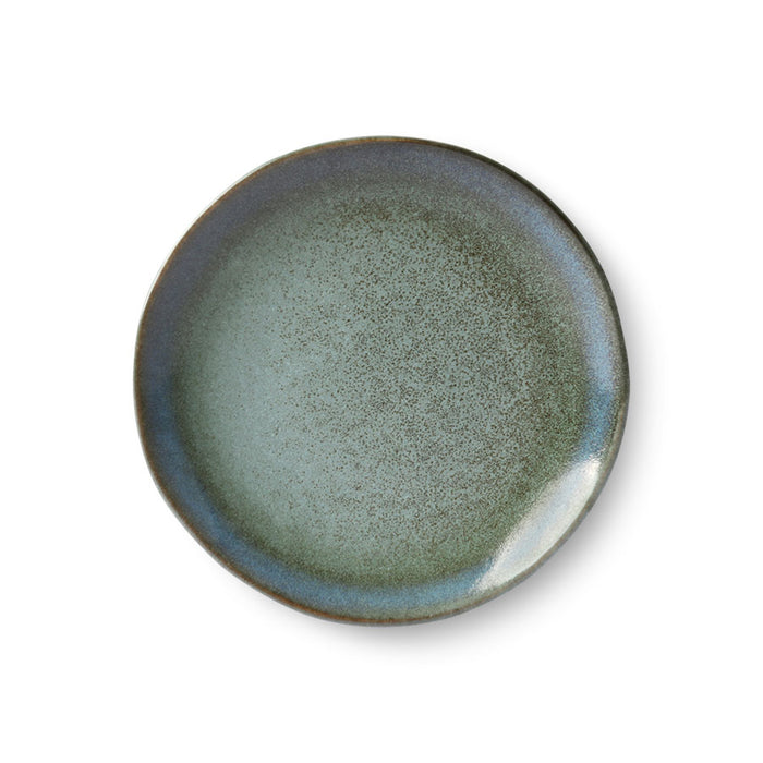 dessert or side plate in moss green with a 70's style finish