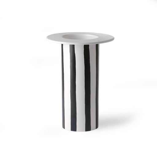 white vase with black stripes