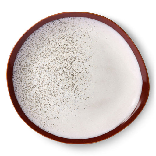 Dinner plate in organic shape in white and brown colors