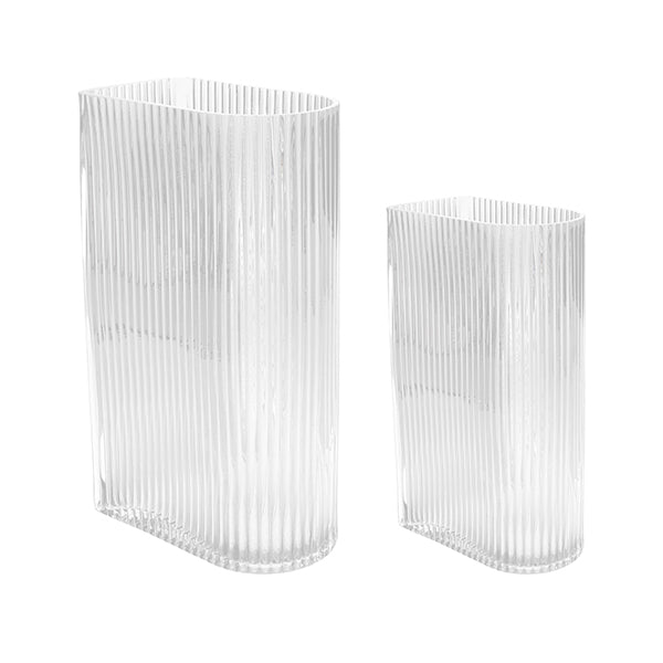 Set of 2 clear ribbed glass vases by HK living USA for flowers