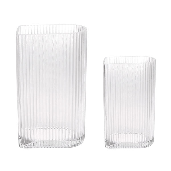 Set of 2 clear ribbed glass vases by HK living USA for flowers