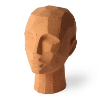 abstract head sculpture in terracotta