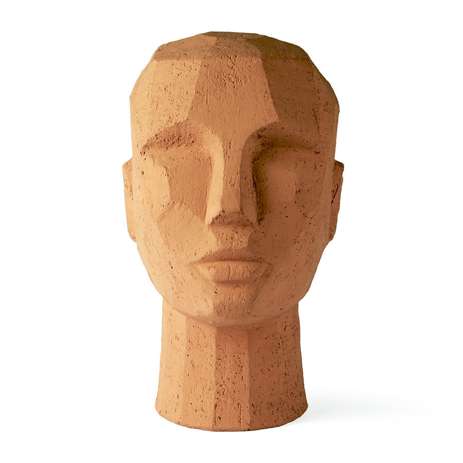 abstract head sculpture in terracotta