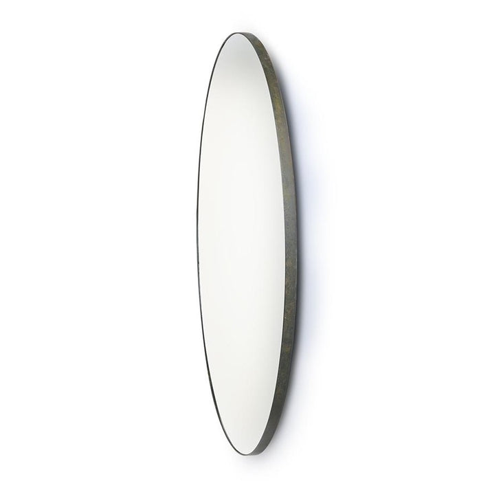 round mirror with black metal frame