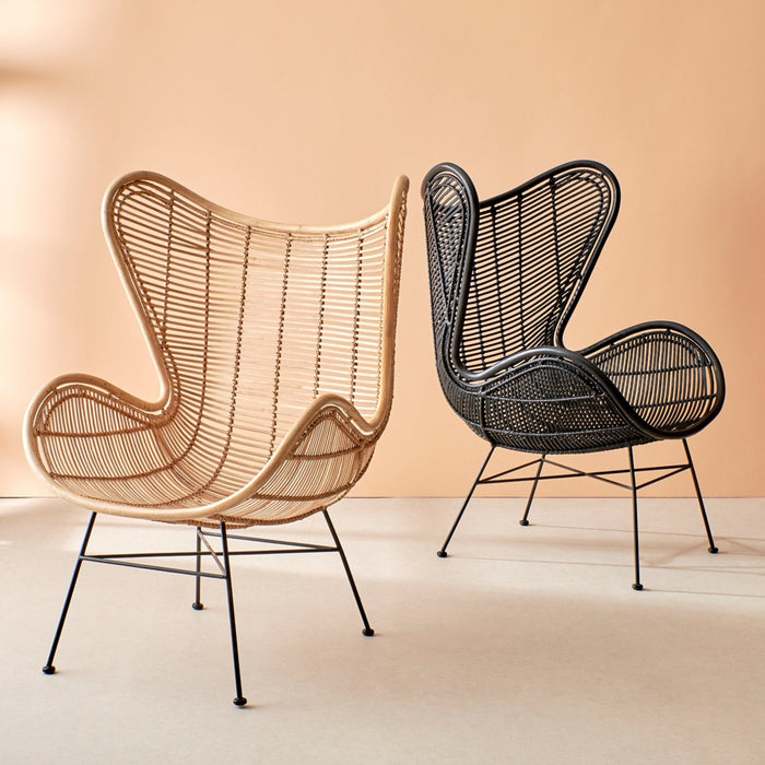 stylish image of rattan egg chairs in natural and black