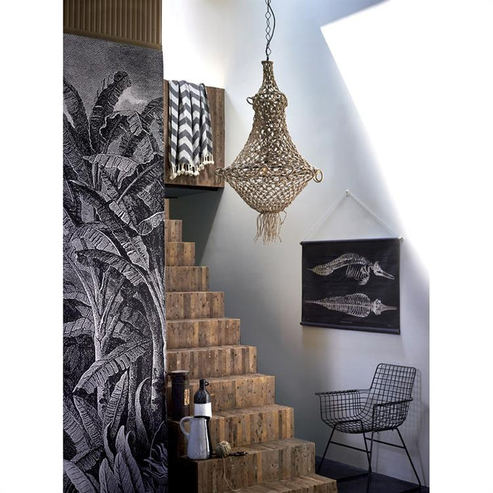 hand knotted natural rope bohemian chandelier in entree hall way