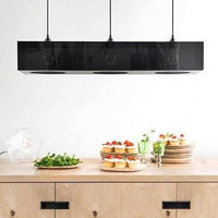 rectangle shaped chandelier made from black acrylic glass with 3 fittings and black cords