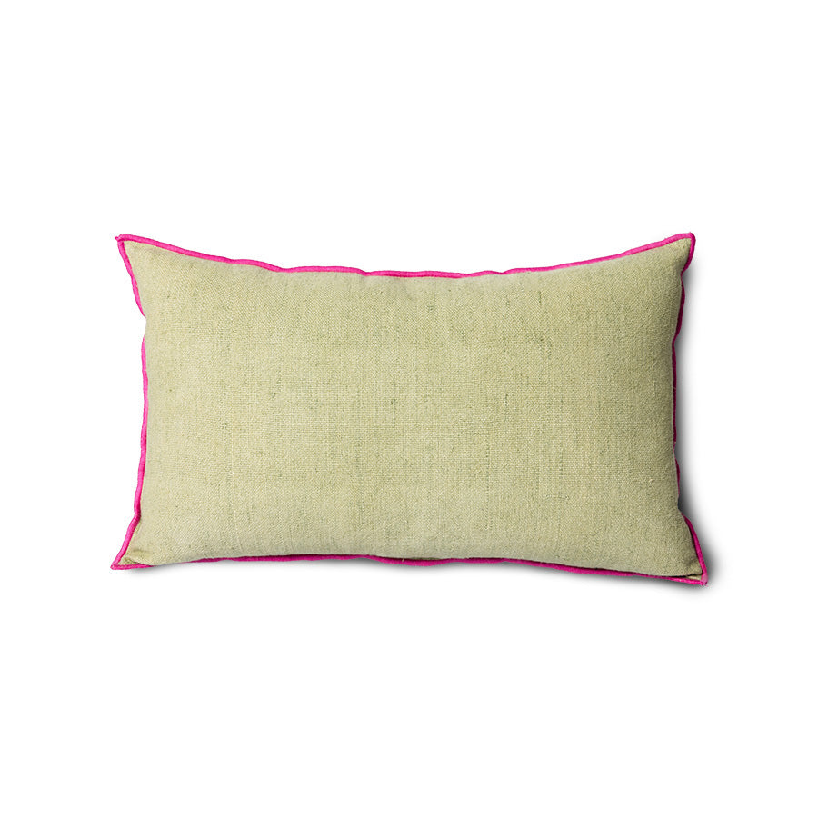 HKliving USA TKU2144 green linen lumbar pillow pink cotton trim mansion HKLIVING USA