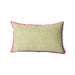 green linen lumbar pillow with pink cotton trim