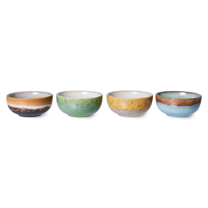 set of 4 stoneware condiment bowls in different pastel colors 