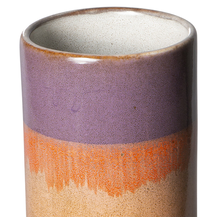 lavender, orange and peach retro style stoneware tall flower vase