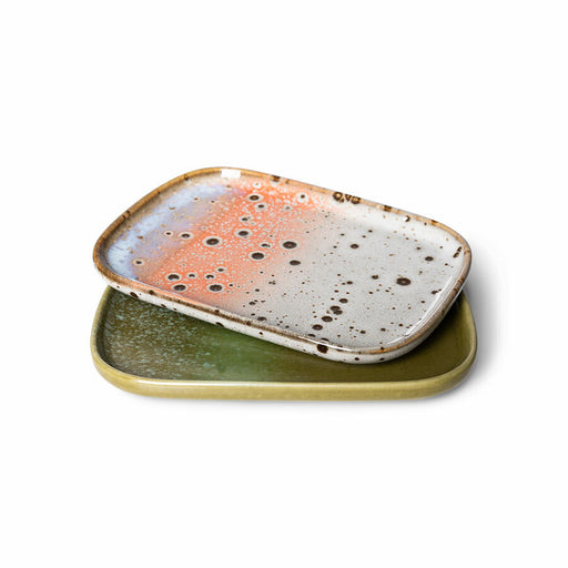 two organic shape small trays in cream white, green, orange and blue colors
