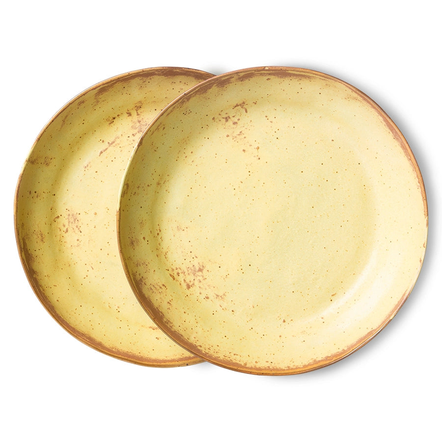 two deep porcelain plates yellow and brown color