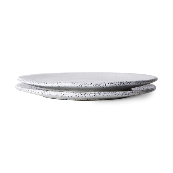 white side plates with dark speckles