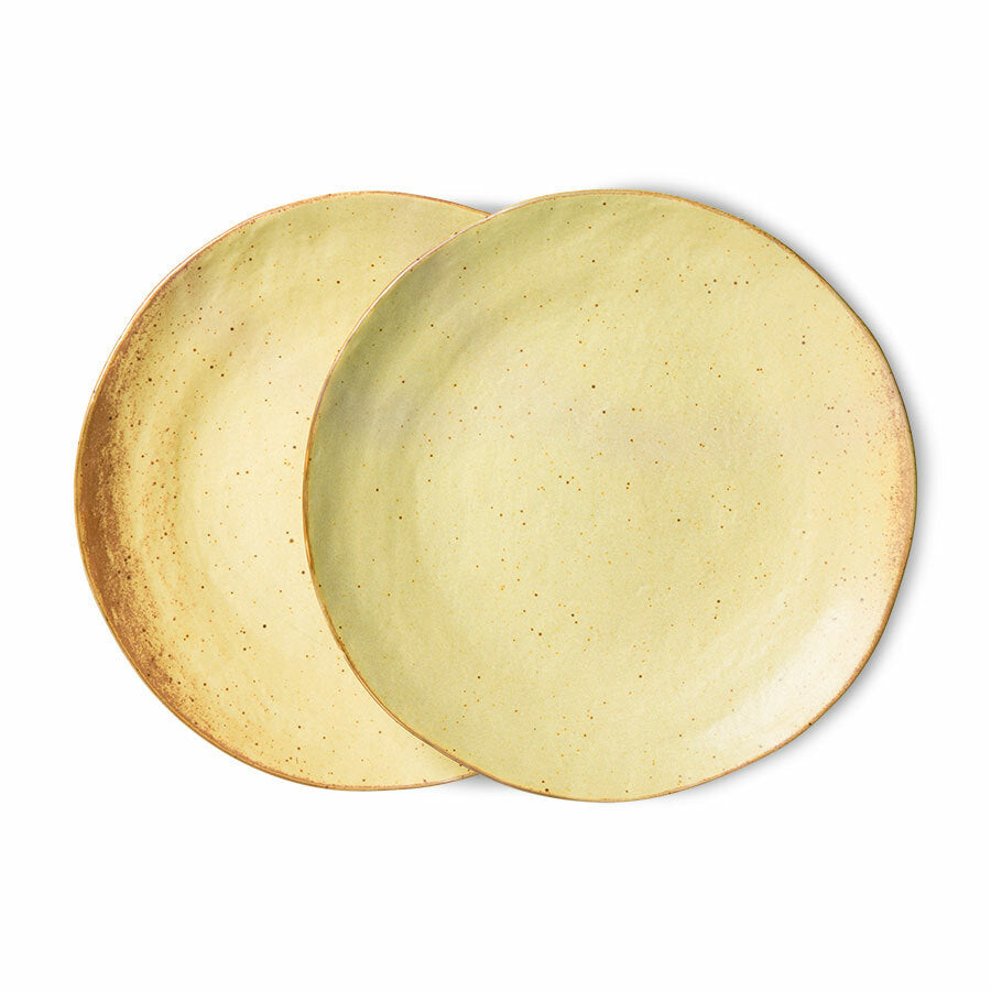 organic shaped side plates in yellow with brown accents