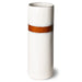 tall retro style flower vase made from stoneware. White with a brown horizontal stripe