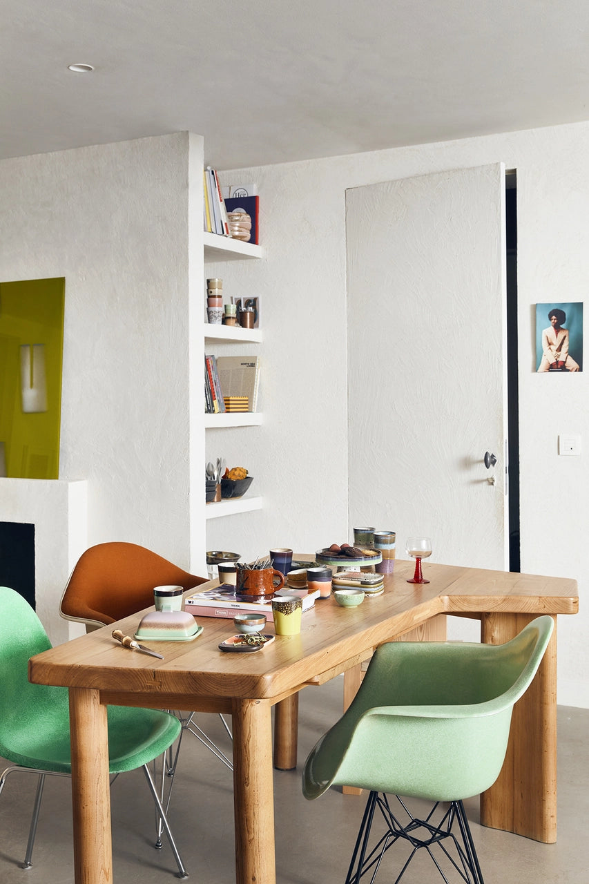 retro style dining room with 70's ceramics