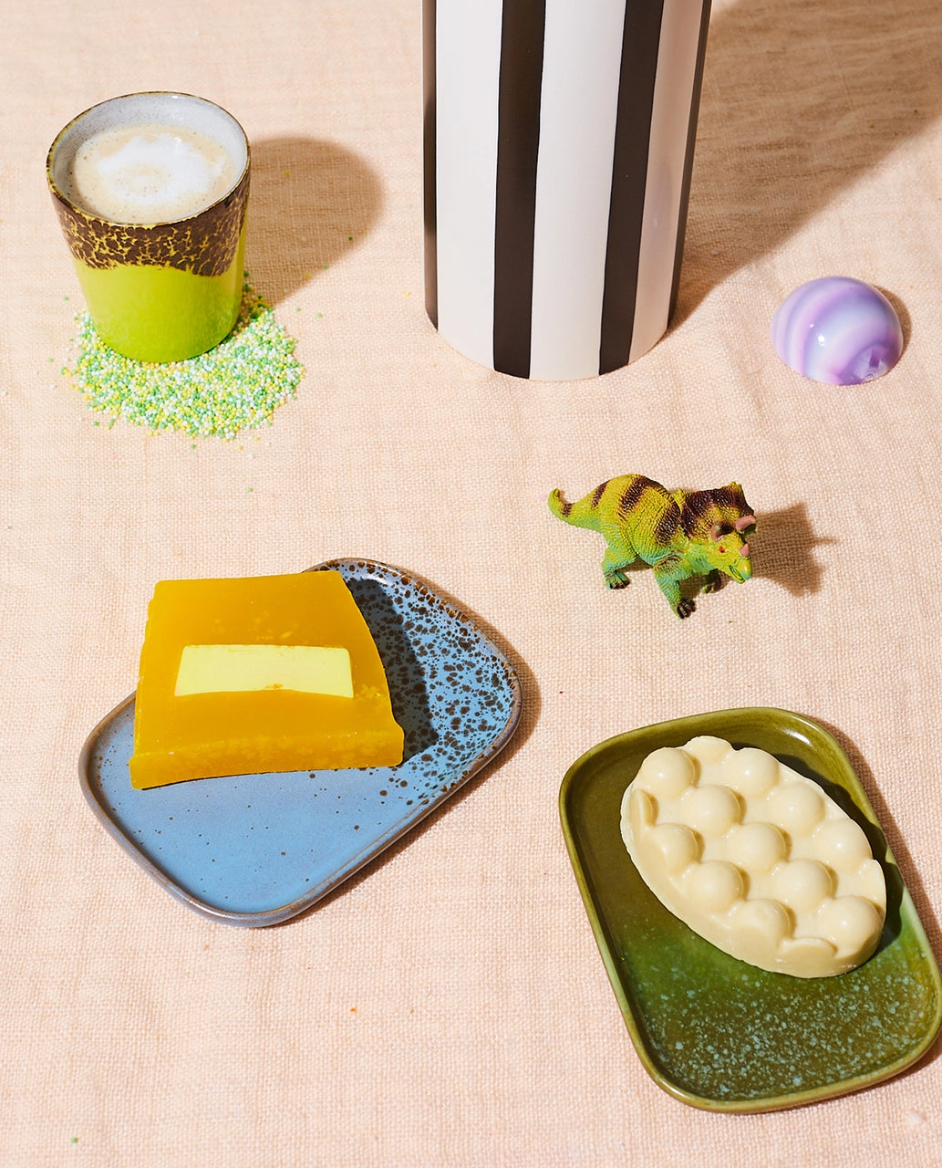 small stoneware trays with soap bars