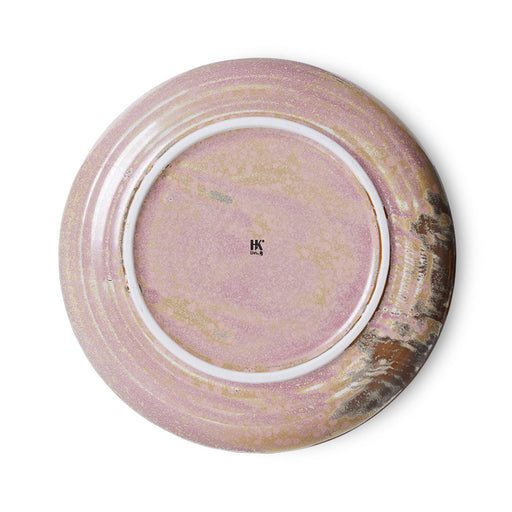 back of porcelain rustic pink side plate with HKliving logo