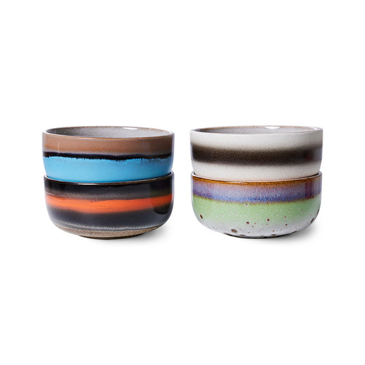 4 stoneware dessert bowls with groovy colors