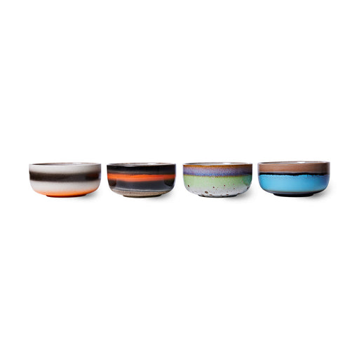 4 stoneware dessert bowls with groovy colors