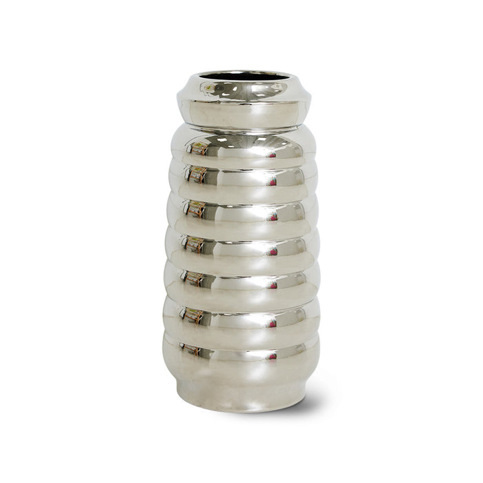 shiny chrome colored flower vase
