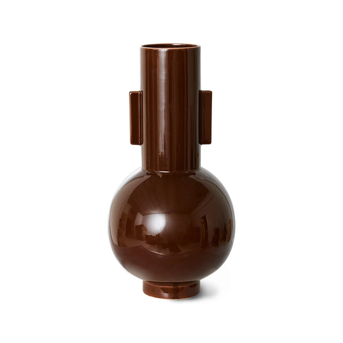 large, tall espresso brown flower vase
