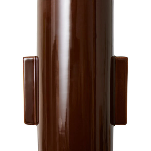 detail of large, tall espresso brown flower vase