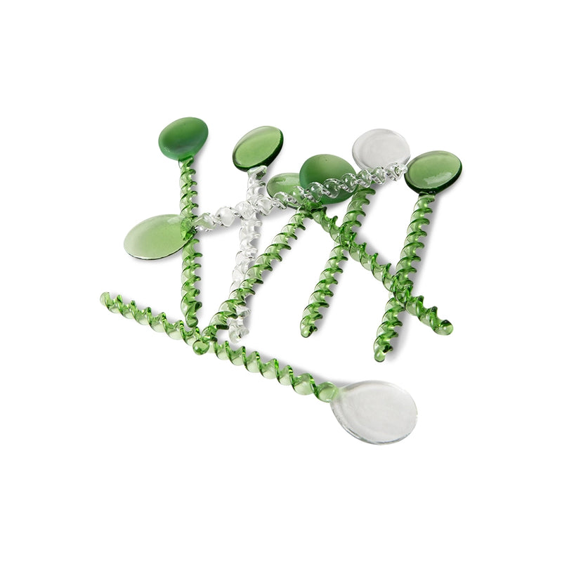 4 delicate glass spoons in green and transparent with a twisted handle