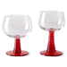 retro style wine glasses with a low and a higher red colored stem